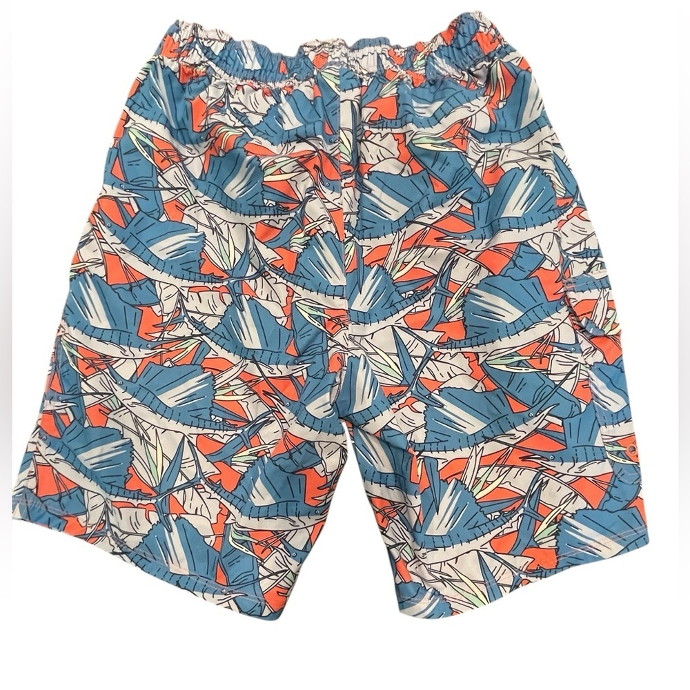 🩵🧡Vineyard Vines Blue and Orange Leaf Print Swim Board Shorts. Size 32. Like new - Picture 3 of 8